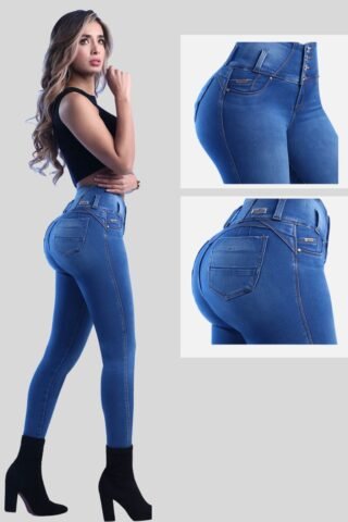 JEAN CON REALCE TOTAL CON PRETINA ALTA DE 4 BOTONES