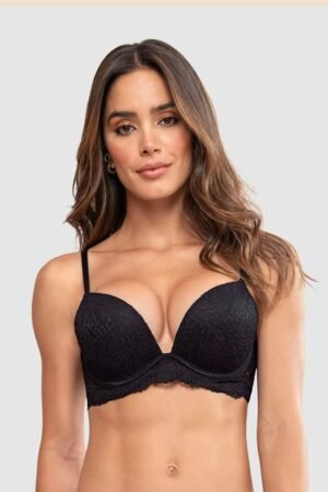 SUJETADOR DOBLE PUSH UP ESCOTE PROFUNDO ELABORADO EN ENCAJE
